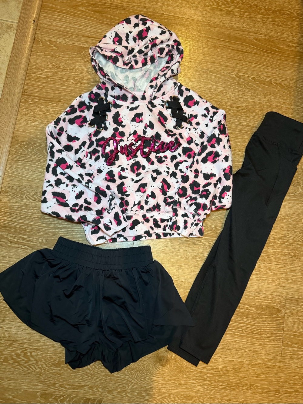 Justice Pink & Black Leopard Print Hooded Sweatshirt Bundle